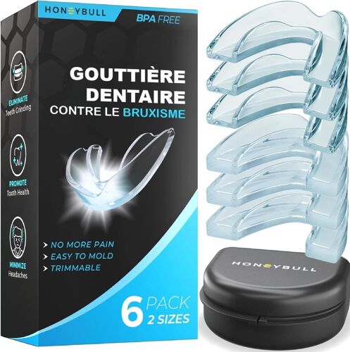 Gouttiere Dentaire Bruxisme Thermoformable, Protège-Dents Anti Ronflement Gouttières Occlusale Arrêter Le Grincement Des Dents Disponible En 2 Tailles Avec Boîte De Rangement, Pack De 6 