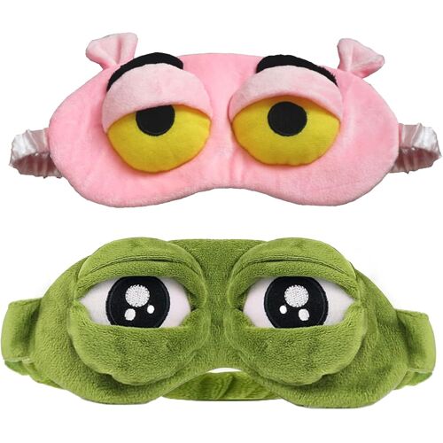 2 Pièces Cartoon Masque Pour Les Yeux,Masque Pour Les Yeux Grenouille Vert,Masque De Nuit Enfant,Masque De Nuit Rigolo,Convient Pour Les Voyages Et Les Cadeaux¿Rose,Vert¿