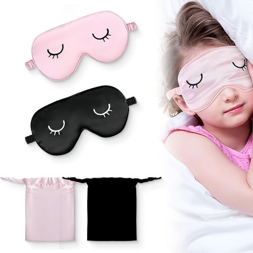 Lot De 2 Masques De Sommeil En Soie,Avec Sangle Réglable,Masque De Sommeil Confortable,Avec Sac De Rangement,Bloque La Lumière,Réduit Les Yeux Gonflés,Pour Homme Et Femme