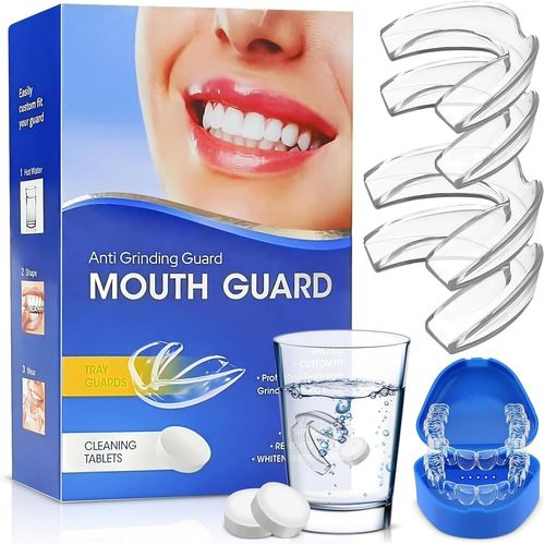 4 Pièces Gouttiere Dentaire Bruxisme,2 Tailles Gouttière Dentaire,Goutiere Dent,Gouttiere Anti Ronflement,Goutiere Dent Bruxisme Pour Améliore La Qualité Du Sommeil Avec Feuille De Nettoyage 