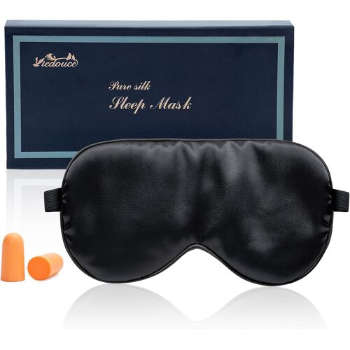 Masque De Sommeil Boite Cadeau,Nuit Soie,100% Soie Naturelle Occultant Ultra-Douce Voyage Yeux Sommeil,Pour Dormir Soie,Masque Noir 