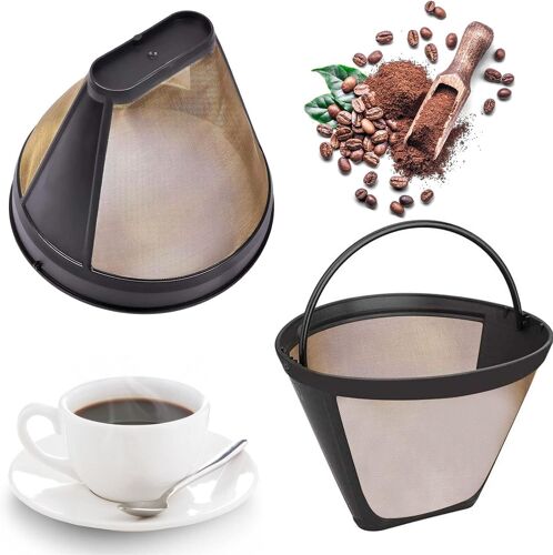 Cmws-2 Pièces Filtre Cafe Reutilisable, Filtre Permanent, Filtre Universel Cafetiere, 100 Mailles Filtre À Café, Acier Inoxydable 304, Avec Poignée, 12cm, Pour Plupart Des Cafetières (Doré)