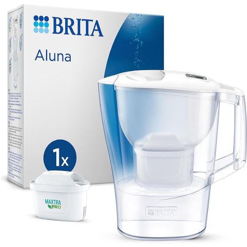 Aluna Carafe Filtrante Blanche (2,4 L) Avec 1 Cartouche Maxtra Pro Tout-En-1 ¿ Carafe Avec Led Pour Réfrigérateur ¿ Maintenant Dans Un Emballage Smart Box Durable