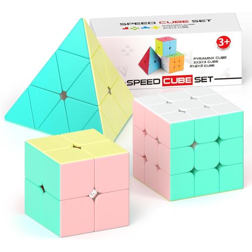 Speed Cube Magique 2x2 3x3 Pyramide Cube de Vitesse, Magic Cube pour Débutants et Utilisateurs Avancés, Cadeau pour Enfants Les Adolescents Adultes(Macaron)