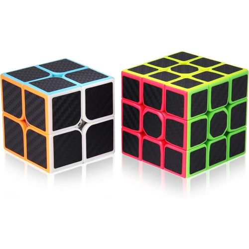 Speed Cube Set,Cube de Vitesse 2X2 3X3 Cube Magique avec Instruction(Fibre de Carbone)