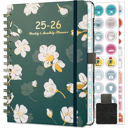 Agenda Semainier 2025 2026 Spirale - A5 Planner (Juillet 2025 - Juin 2026)- 12 Mois Agenda Scolaire Avec Boucle De Stylo & Autocollants De Plan (Blanc)