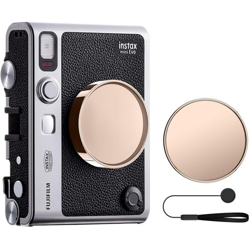 KAL-Bouchon D'Objectif Pour Appareil Photo Instantané Fuji Instax Mini Evo En Plastique De Qualité Supérieure Avec Flocage Intérieur Et Corde Anti-Perte - Champagne Doré