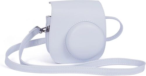 Housse pour Appareil Photo Instantané Mini 12 pour Fujifilm Instax Mini 12/11,Housse en Cuir PU de Qualité Supérieure avec Poche et Bandoulière Amovible et Réglable (Blanc Argile)