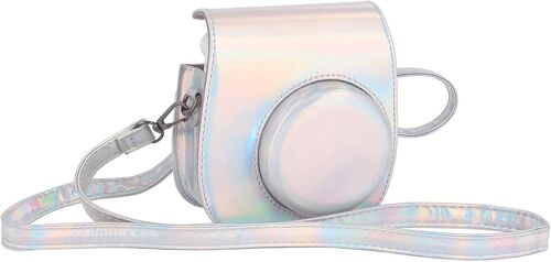 Housse pour Appareil Photo Instantané Mini 12 pour Fujifilm Instax Mini 12/11, Housse en Cuir PU de Qualité Supérieure avec Poche et Bandoulière Amovible et Réglable (Argent Magique)