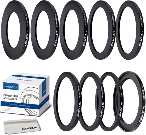Lot De 9 Anneaux D'Adaptation De Filtre 77 Mm, Anneaux D'Adaptation En Métal Pour Toutes Les Marques, Uv Nd Cpl 77-46 Mm, 77-49 Mm, 77-52 Mm, 77-55 Mm, 77-58 Mm, 77-62 Mm, 77-67 Mm[CLI2753]