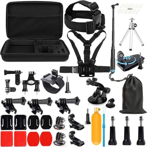 Accessories Pack 45 En 1 Kit Selfie Bâto,Étui De Transport Pour Gopro Hero 8 Hero 7 Noir Argent Blanc/6/5/4/3+/3/Hero(2018)/Fusion Crosstour Campark Nouveau Apeman Wimius Tectectec[Camera1432]