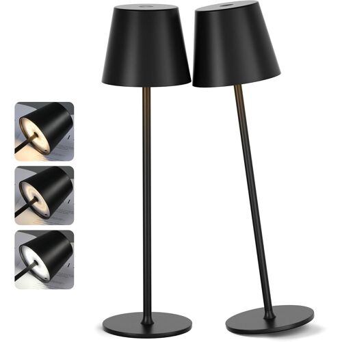 2 Pieces Wireless Led Table Lamp, 3 Color Temperature, Dimmable, Touch Rechargeable Bedside Lamp For Bedroom, Living Room, Camping, Garden, Outdoor Cafe, (Black)