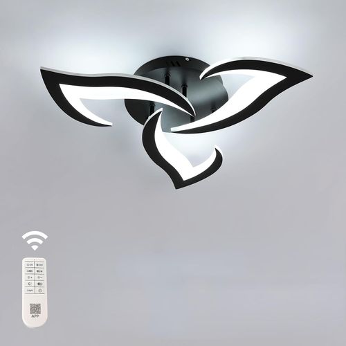Plafonnier Led Dimmable, Lampe De Plafond Moderne Acrylique 35w 3937lm, 3000k-6500k, Luminaire Plafonnier Avec Télécommande Pour Chambre Salon, Dia 58cm, Noir