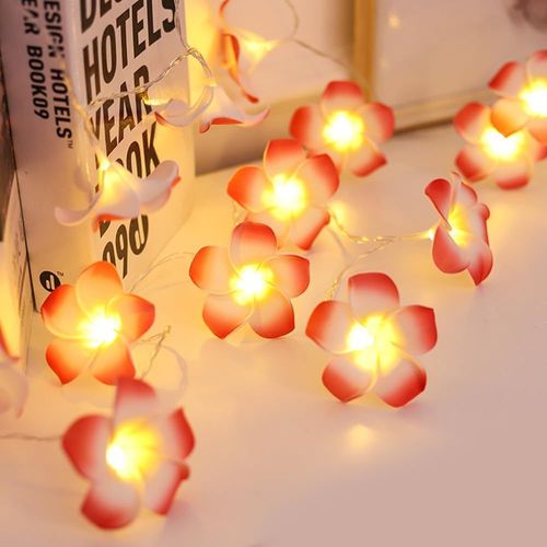 Guirlande Lumineuse En Forme De Plumeria Artificielle À Piles Pour Chambre À Coucher, Maison, Mariage, Fête Hawaïenne, Luau (Rose, Jaune, Blanc, 3 M, 20 Led)
