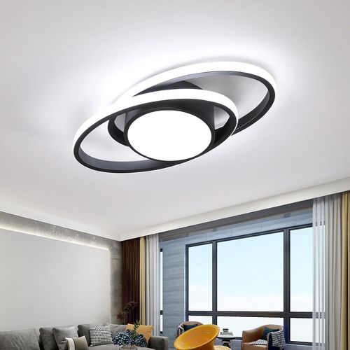 Tianyi-39w Plafonnier Led, 6500k 4290lm Luminaire Plafonnier Rond, 38cm Moderne Noir Lustre Intérieur Pour Salon, Chambre, Couloir, Salle À Manger