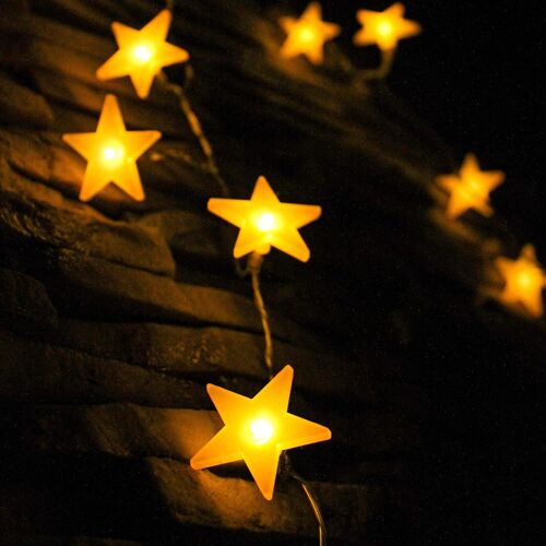 GOTHICANA BY EMPGuirlandes Étoiles, 40 Lumières Led Étoile Chaîne Avec Batterie, Blanc Chaud, Étanche, Décoratifs Étoiles Lumières Pour Intérieur Et Extérieur, 5 Mètres