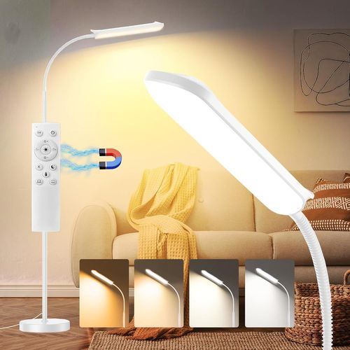 Lampadaire Blanc 18w 1800 Lm, Dimmable Led Lampe De Sol 2700k À 6500k Températures De Couleur Avec Télécommande Et Contrôle Tactile Et 1h Minuterie, Lampadaire Haut Pour Salon Chambre