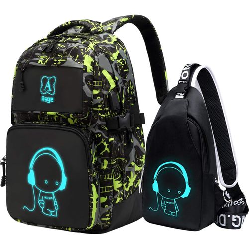 KALANKA-Sac a Dos Scolaire Grand Sac Ecole Garcon Trousse Lycee Cartable Garçon Primaire Camouflage Sac a Dos Enfant Lumineux Cartable Ado Fille Primaire Cadeau 8 10 12 14 Ans Sac De