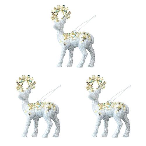 Ornements de Noël 3 pièces Décorations d'arbre de Noël Ornements de cerf scintillants
