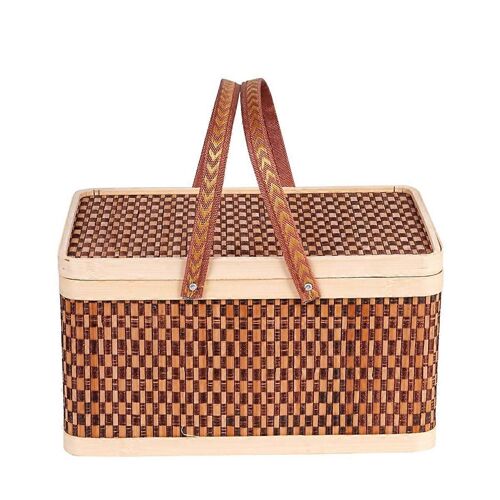Nouveau panier en bambou Panier tissé naturel -friendly Panier de pique-en bambou avec couvercle Collations à la main Pain