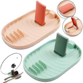 Repose-Cuillère Pour La Cuisine,Porte-Spatule De Cuisine Multifonction,Porte-Cuillère,Ensemble D'ustensiles De Cuisine,Conception Suspendue De Mise À Niveau,Conception Pliable - Paquet De 2