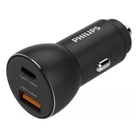Philips Chargeur De Voiture Dlp2521/03 Sortie Usb-A Et Usb-C - Allume Cigare - Chargement Rapide - Compatible Avec Iphone Et Samsung - Noir