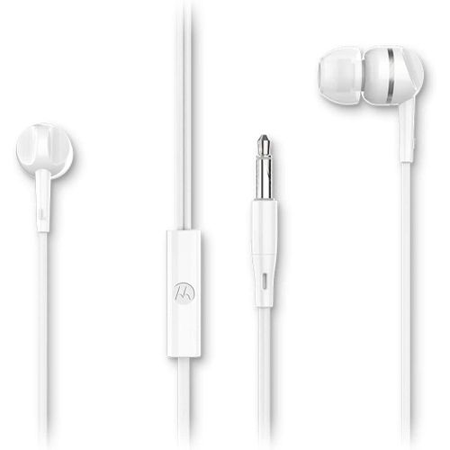 Motorola Écouteurs avec Fil 105 Intra-Auriculaires Inclus 6 Embouts en Silicone Microphone Clair Blanc