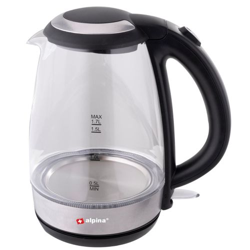 Alpina Bouilloire Electrique Led Verre Acier Inoxydable Sans Fil 1,7 Litre
