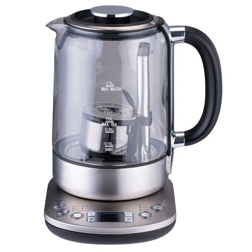 Alpina Bouilloire Avec Infuseur 1,7 L - 2200 W - Thermostat Réglable - Acier Inoxydable - Verre