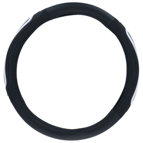 Dunlop Housse De Volant Auto ¿38cm Adaptée Aux Volants 37-39cm Prise Confortable Antidérapante Décoration Auto Similicuir Noir/Blanc
