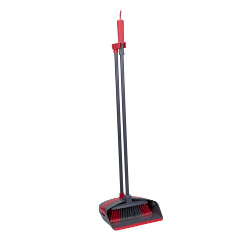 Dirt Devil Pelle et Balayette Long Manche Ensemble Pelle à Poussière et Bidon - Dents de Nettoyage - Prise Douple - Gris/Rouge