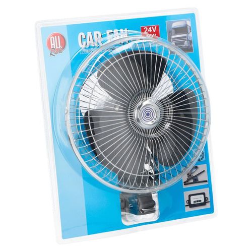 All Ride Mini Ventilateur 24V Ventilateur pour Camion et Voiture - Avec clip et Câble d'Alimentation de 2 Mètres - Allume Cigare pour Voiture - Noir/argent