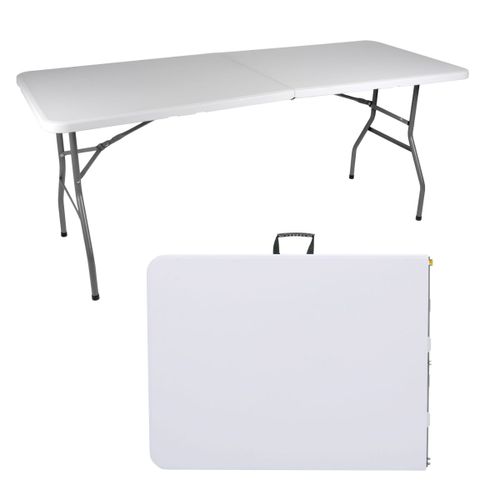 Table Pliante Blanc - 180 X 74 X 74 Cm - Polypropylène - Cadre En Acier - Table De Jardin, Camping Et Balcon - Compacte Et Portable