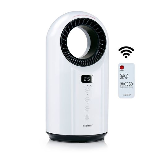 alpina Chauffage Électrique et Ventilateur 1500W ¿ Chauffage Soufflant en céramique avec Minuterie, Télécommande ¿ Chauffage Oscillant Fonction de Refroidissement et Chauffage ¿ 18x18x37 cm