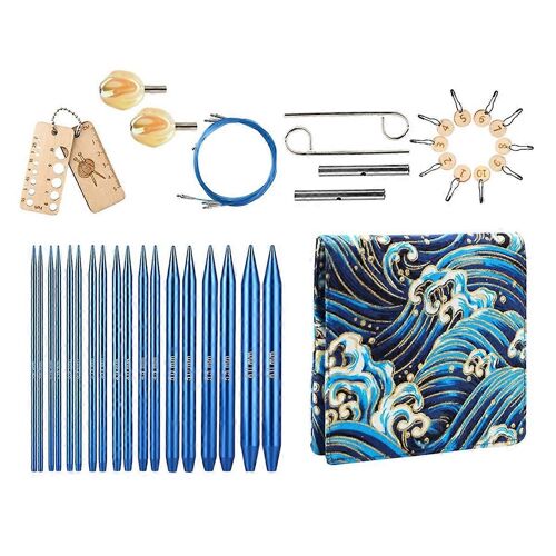 18PCS Aiguilles Crochet Interchangeables Ensemble Aluminium Cercle Aiguilles À Tricoter Sac De Couleur Bleue Avec Sewin