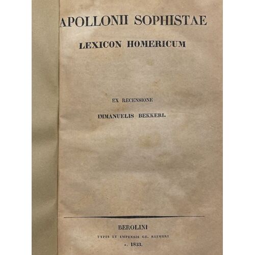 Apollonii Sophistaie Lexicon Homericum