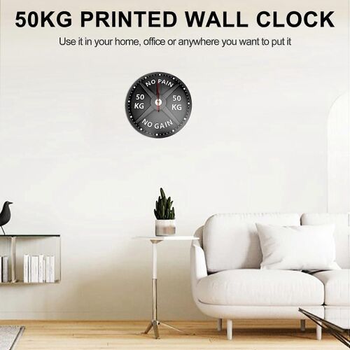 50KG Impression Horloge Murale Gymnase Circulaire Haltérophilie Musculation Horloge acrylique silencieuse