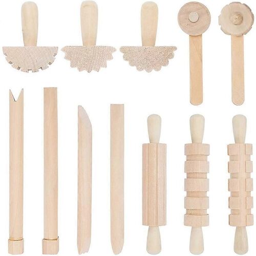 12Pcs argile et pâte outils jouer accessoires Comprend rouleaux marteau Party Pack bois poterie outils St