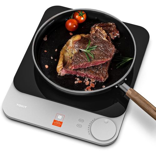 ChenQuanSarl-Plaque De Cuisson Induction Portable 16Mm Ultra-Mince - Plaque De Cuisson Electrique 9 Niveaux De Chaleur 2100W, Nfc Recette En Ligne, Détection Automatique Casserole Surface Cristal (Gr