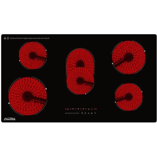 ChenQuanSarl-Plaque De Cuisson Vitrocéramique 90 Cm - Encastrable- Table De Cuisson Électrique À 5 Foyers - 8400W - Zone De Cuisson Double Et Ovale - Commande Tactile - Verrouillage De Sécurité