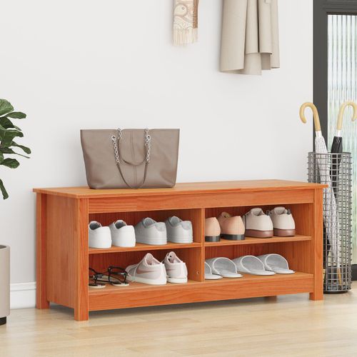 Vidaxl Banc À Chaussures Avec Étagère Avec Stockage Marron Cire 110 X 38 X 45.5 Cm