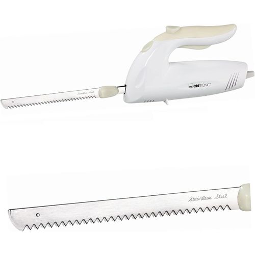 Mevronisshop-Couteau Électrique De Cuisine Pour La Viande, Pour Rôti Et Le Pain Frais (Lame Double En Acier Inoxydable, Lame Dentelée, Couteau À Pain, 150 W, Blanc)