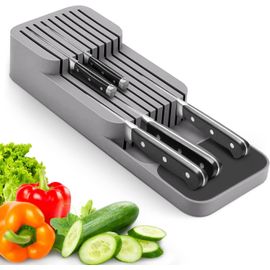 Letnerny-Amélioré Porte-Couteaux De Tiroir, 2 Étages Range Couteaux Tiroir Pouvant Contenir 9 Couteaux, Amovible Et Antidérapant, Rangement Et Organisation De Cuisine Avec Fente De Protection Des Cou