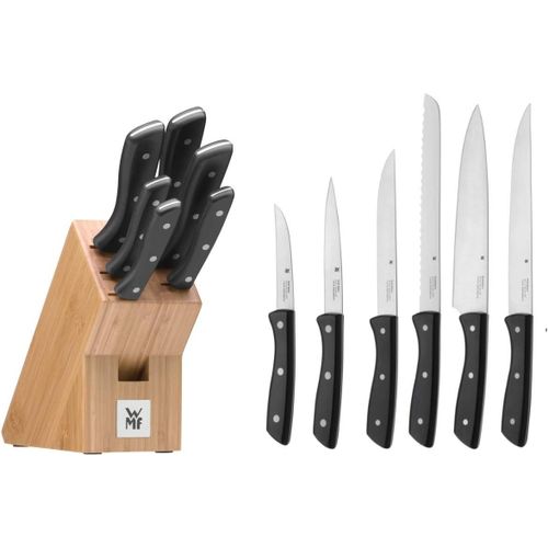 Mevronisshop-Bloc À Couteaux Avec Set De Couteaux 7 Pièces, Set De Couteaux De Cuisine Avec Porte-Couteaux, 6 Couteaux Tranchants, Bloc De Bambou, Lame Spéciale En Acier