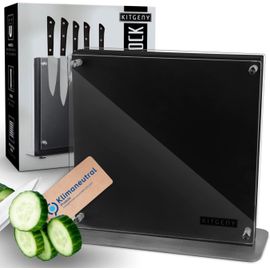 Chenquansarl-Bloc À Couteaux Design Magnétique - Porte-Couteaux Magnétique En Bois D'acacia - Porte-Couteaux Magnétique Antidérapant Avec Disque De Protection - Noir Et Élégant - Bloc À Couteaux Magn