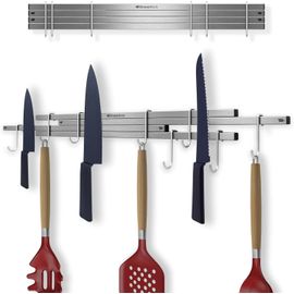 Letnerny-Porte-Couteaux Magnétique Pour Mur 40,6 Cm Jusqu'à 76,2 Cm Étendu. Nouvelle Génération De Support Magnétique Pour Couteaux Avec 10 Crochets, Organisateur D'ustensiles De Cuisine. 4 Aimants