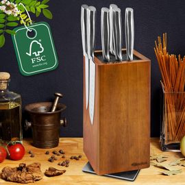Chenquansarl-Bloc Couteau Magnétique Sans Couteaux, Pivotant À 360 Porte-Couteaux Magnétique En Bois D'acacia, Universel Bloc Bois Range Couteaux Avec Insert, Magnétique Bloc Couteaux Cuisine, 25x11,