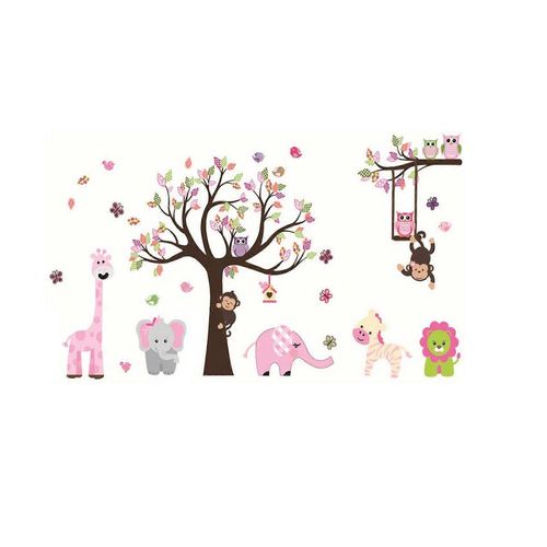 Sticker Mural Arbre Animal Autocollant Mural Autocollant Mural Éléphant Girafe Pour Chambre De Bébé Chambre D'enfant