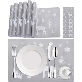Vacances D'hiver Noël Napperon De Table Lavable Set De Table De 6 Plus 6 Tapis De Tasse Pour Enfants-Élan