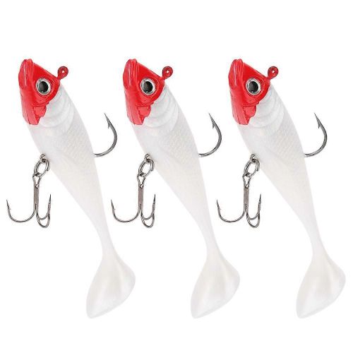 3pcs Pack Leurre De Pêche Ttailed Red Head White Body Fishing Leurres Packed Soft Bait
